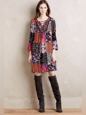 ANTHROPOLOGIE ARCATA PATCHWORK BOHO DRESS by ONE SEPTEMBER Sz MP